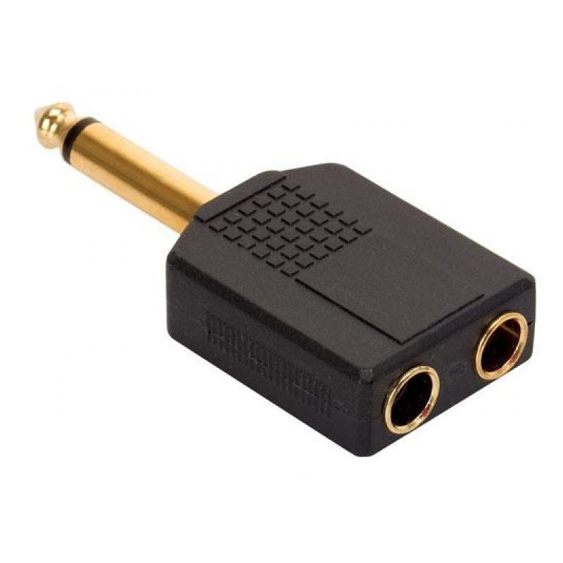 SKU 1739) Adaptador Jack 6.5 a Plug 3.5 Stereo dorado - Dixontel