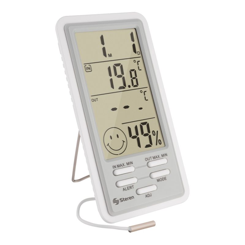 Medidor de humedad de temperatura, termómetro digital LCD electrónico para  exteriores/interiores, higrómetro con reloj monitor de humedad para el