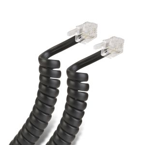 Cable espiral plug a plug RJ9 de 2.1m, para auricular telefónico, negro