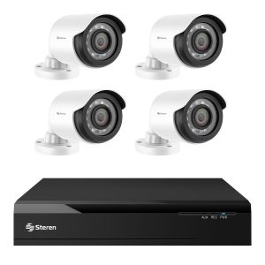 Sistema de seguridad CCTV con DVR pentahíbrido de 4 canales BNC + 2 IPC, 4 cámaras, disco duro y monitoreo por Internet