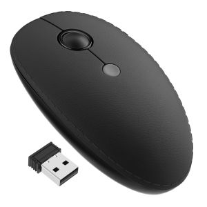 Mouse inalámbrico 800 / 1200 / 1600 DPI con acabado tipo piel, negro