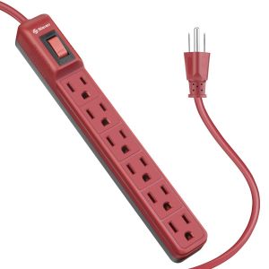 Tira multitomas de 6 salidas verticales, ultradelgada color rojo