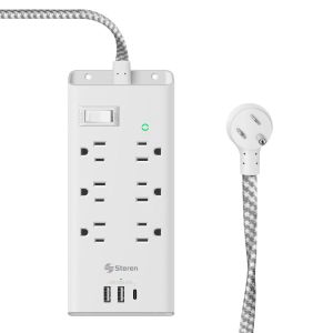 Multitoma de 6 salidas con supresor de picos (456 J), 2 cargadores USB y 1 cargador USB C