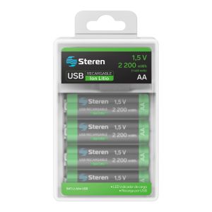 4 baterías recargables USB Li-Ion tipo AA, de 1460 mAh
