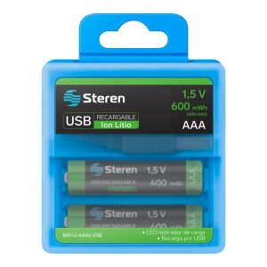 2 baterías recargables USB Li-Ion tipo AAA, de 370 mAh