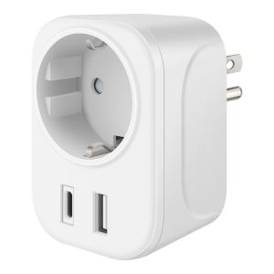 Adaptador de toma corriente americano a europeo con doble cargador USB A / USB C