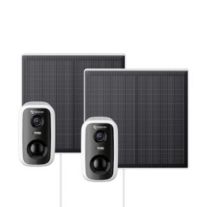 2 cámaras de seguridad Wi-Fi* 3 Mpx fija con panel solar, para exterior, compatible con asistentes de voz