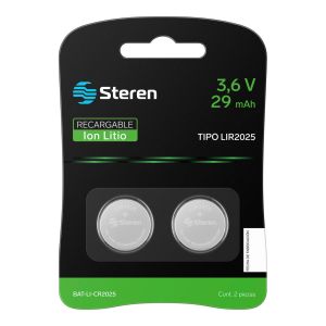 2 baterías recargables Li-ion tipo botón “LIR2025”