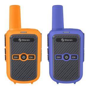 Kit de 2 radios intercomunicadores con cargador USB color azul con naranja