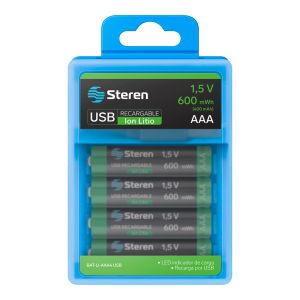 4 baterías recargables USB Li-Ion tipo AAA, de 600 mWh