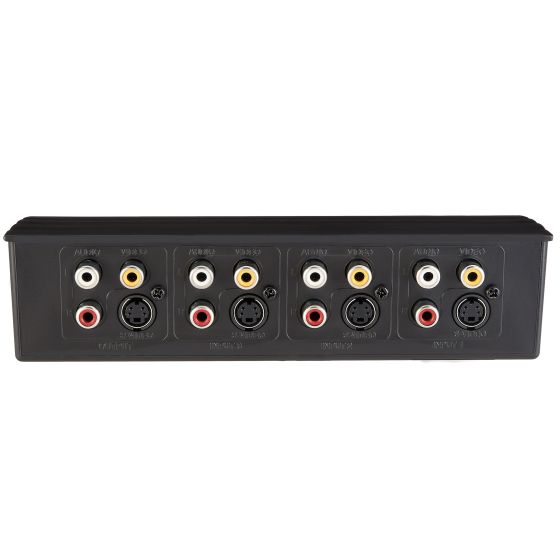 Impresión Celo Anterior Switch ABCD de audio y video, con conectores RCA y S-Vi