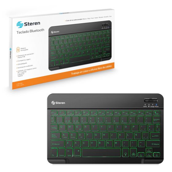 Teclado Bluetooth recargable con iluminacion multicolor compacto