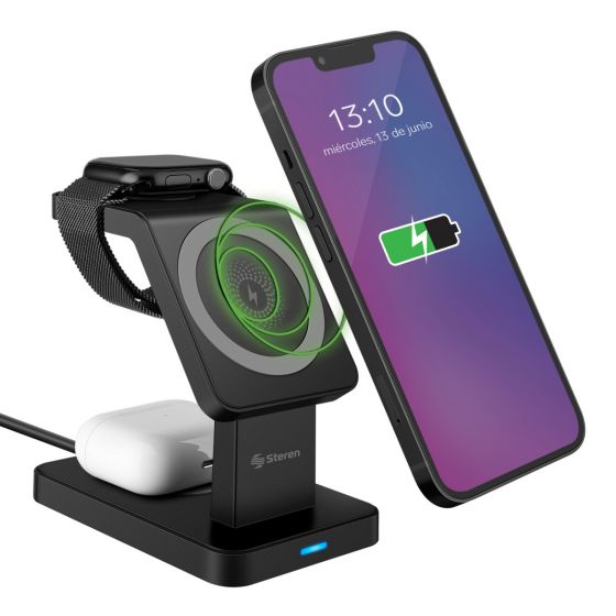 Cargador inalámbrico MagSafe* Qi en 1, de 15 W Steren